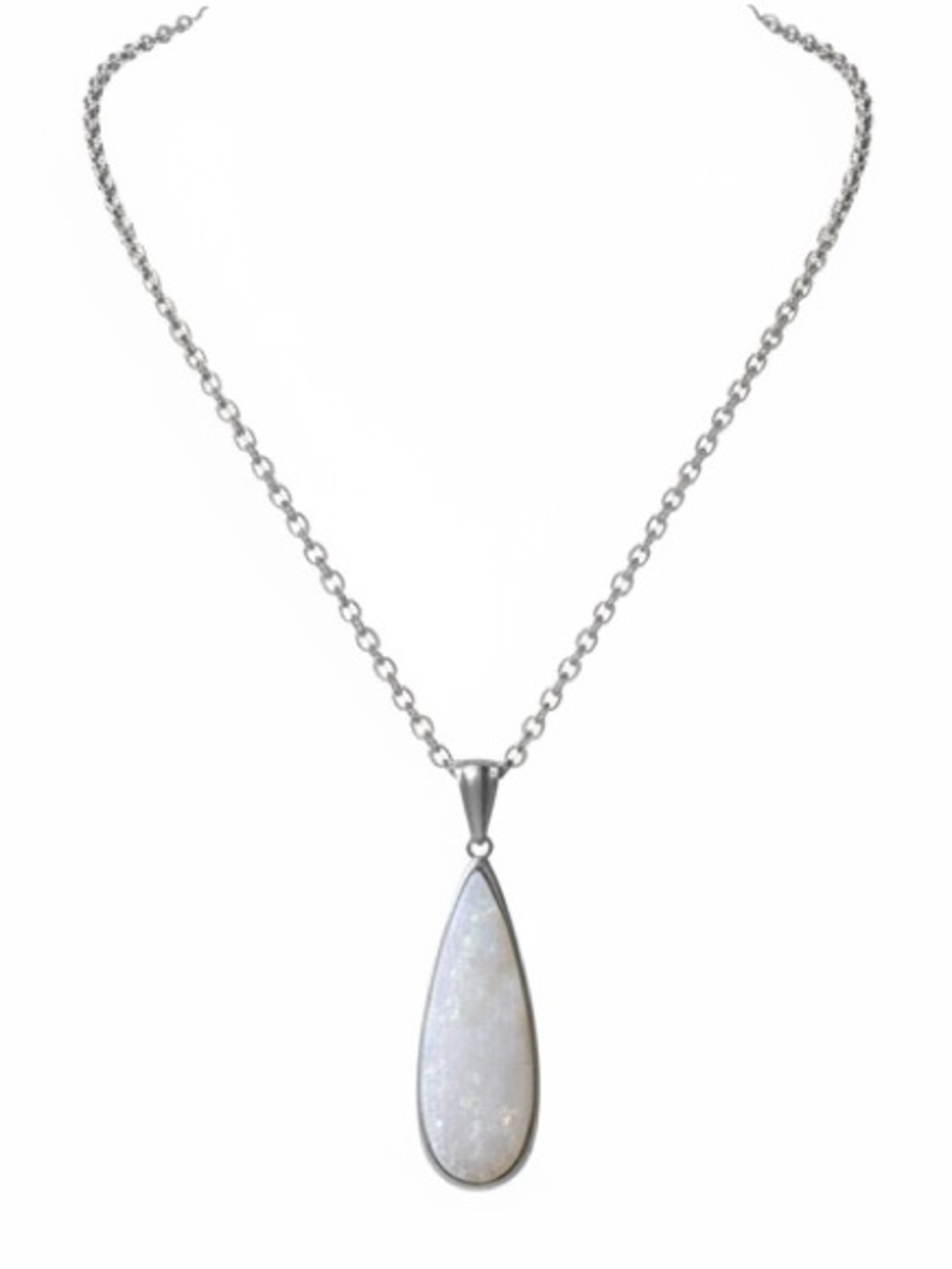 KINSLEY ARMELLE Druzy Gemstone Pendant with Long Necklace Silver Chain 26” L - Picture 2 of 7